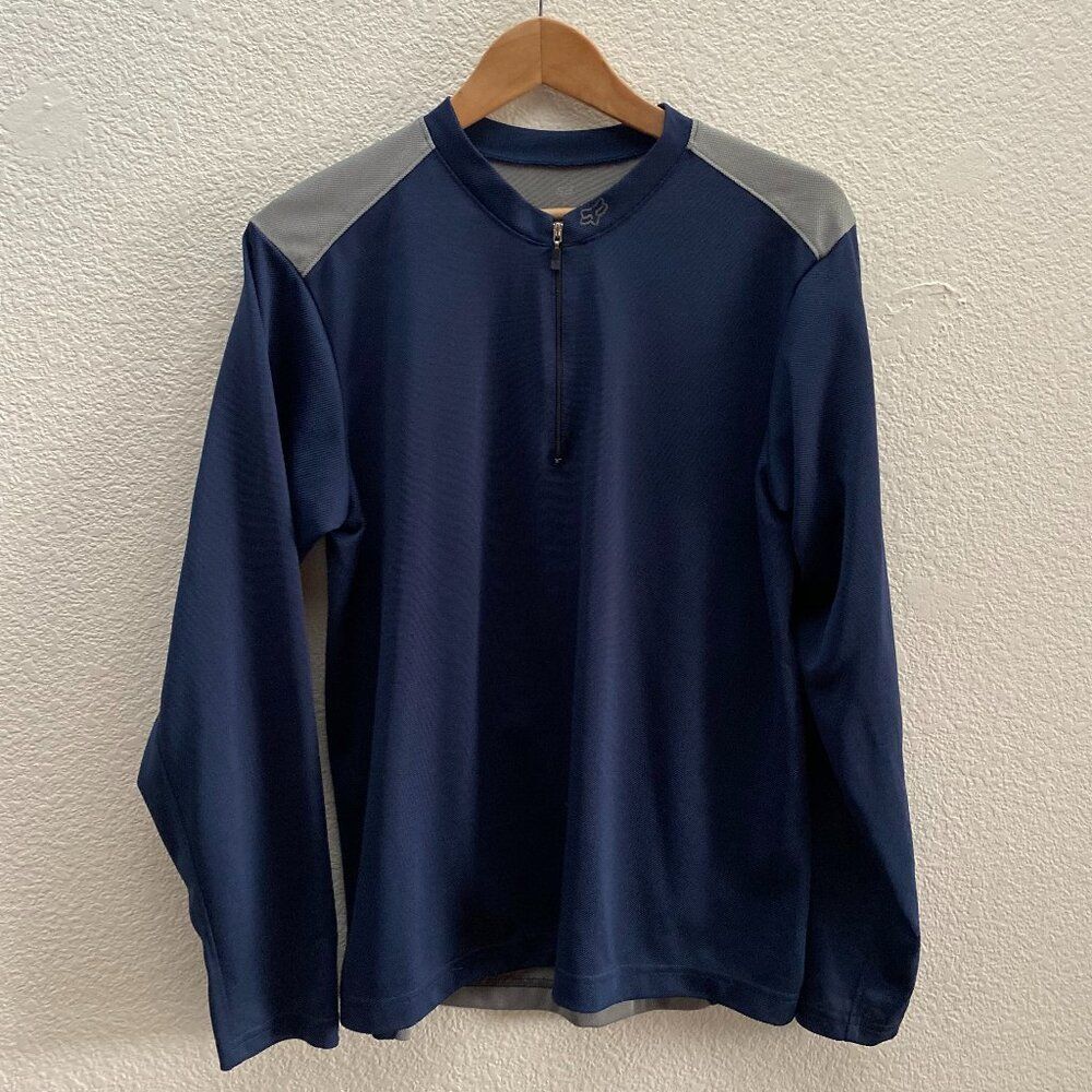 VTG Y2K FOX Motocross Biking Cycling Jersey Blue Gray 1/4 Zip Medium
